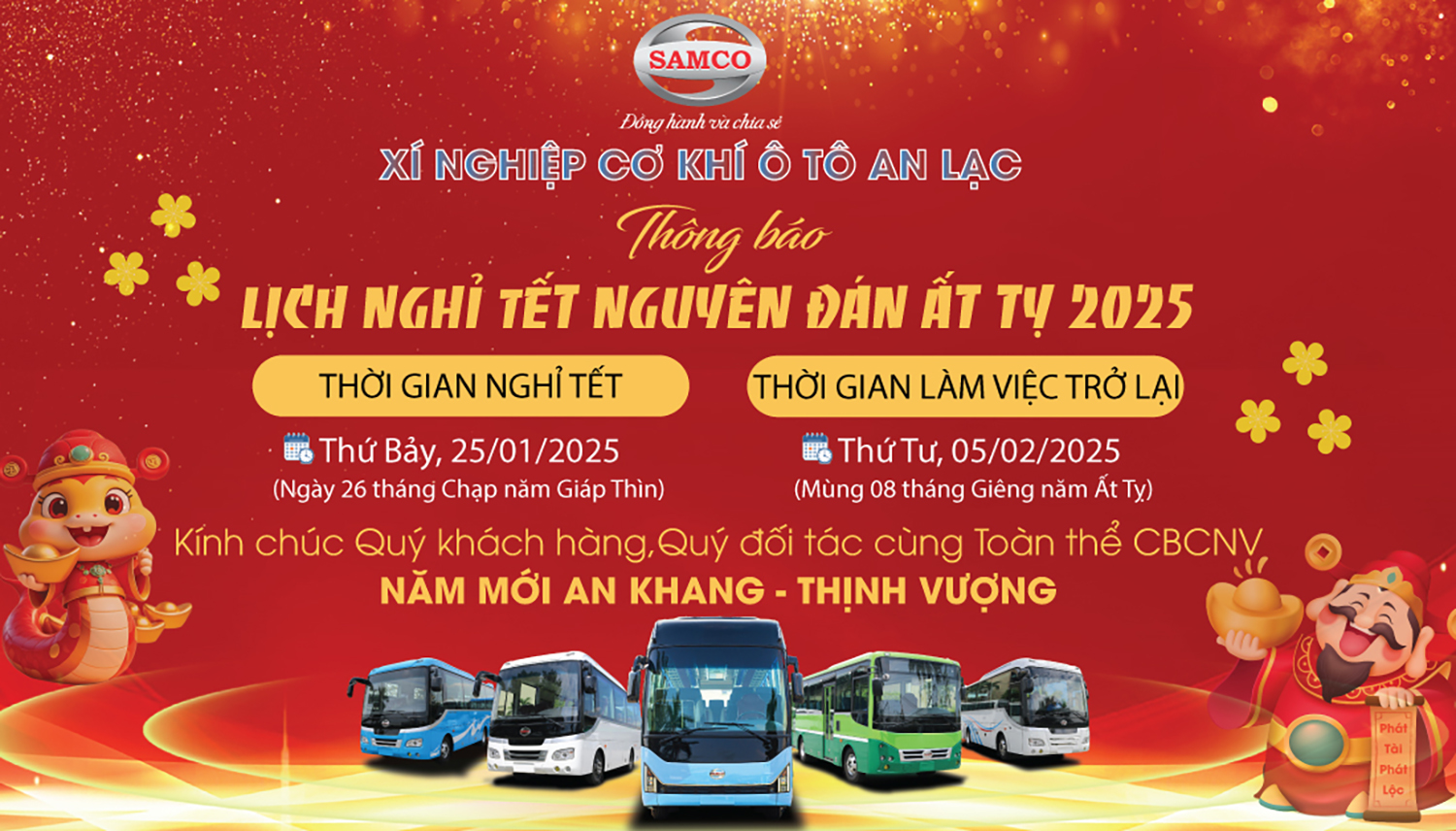 Samco An Lạc thông báo lịch nghỉ Tết Nguyên Đán 2025